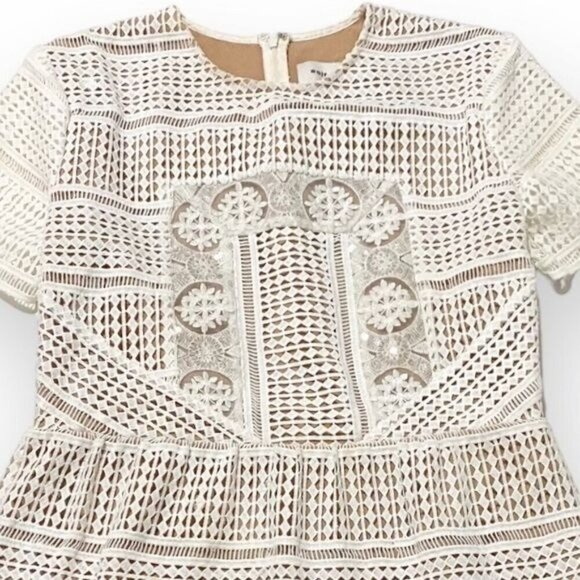 Self Portrait Patchwork Lace Mini Dress, White with  Nude,  Size 10‎ - Picture 11 of 16